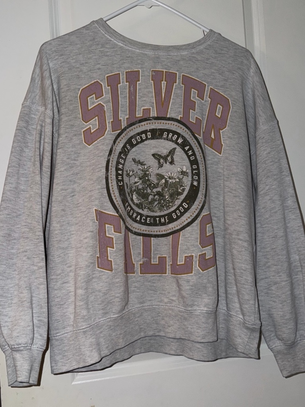 Arizona Jean Company Light Gray Crewneck Sweatshirt with Pink Lettering